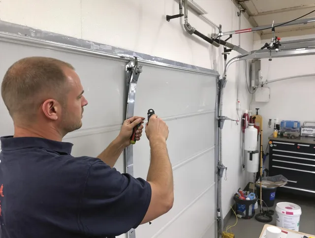 Before and after garage door dent repair by Mount Holly Garage Door Repair in Mount Holly