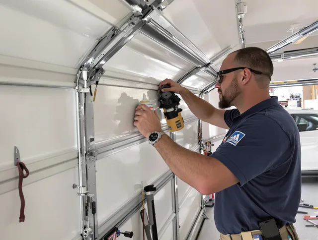 Mount Holly Garage Door Repair technician quieting a noisy garage door in Mount Holly
